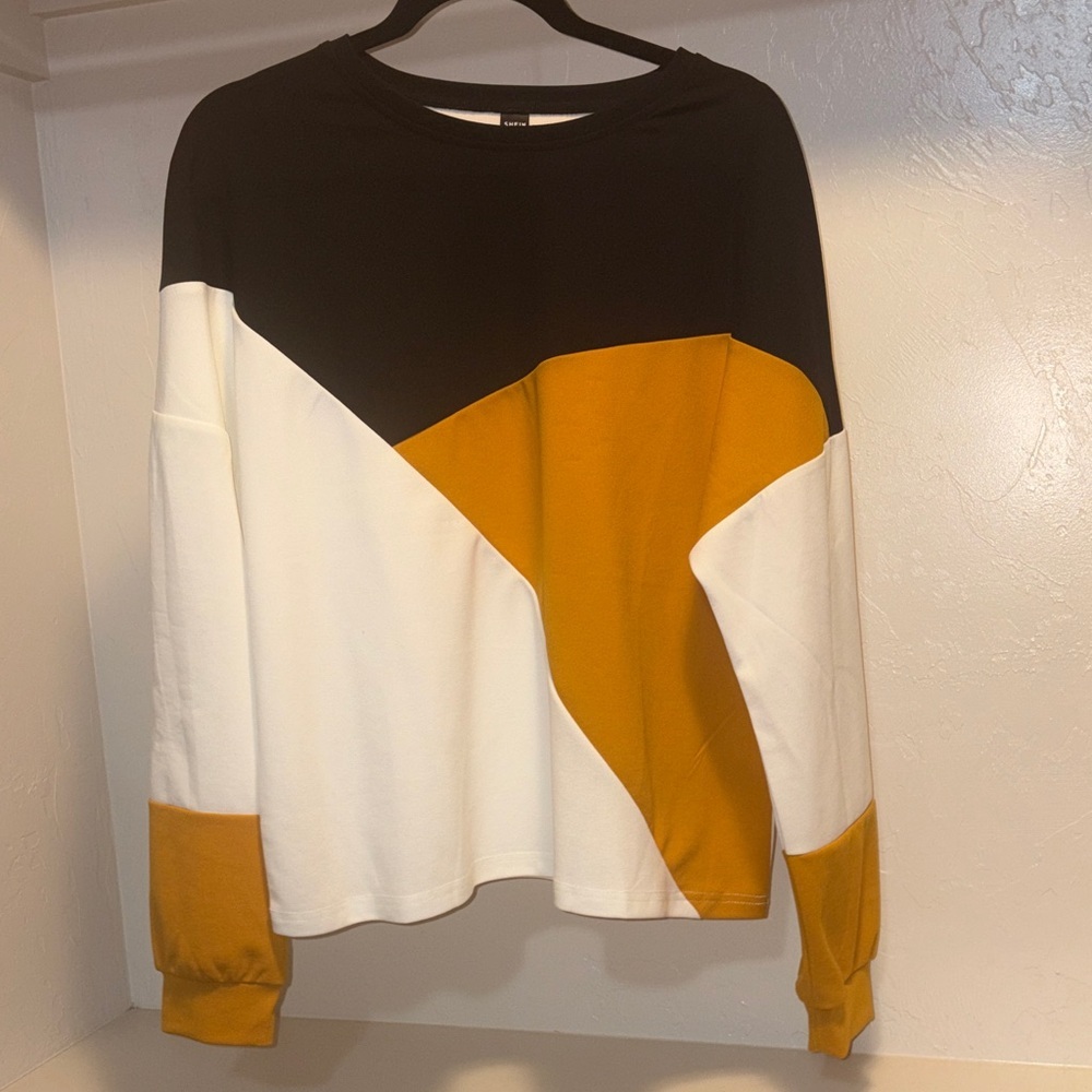 SHEIN Black, White, and Mustard Colorblock Sweater